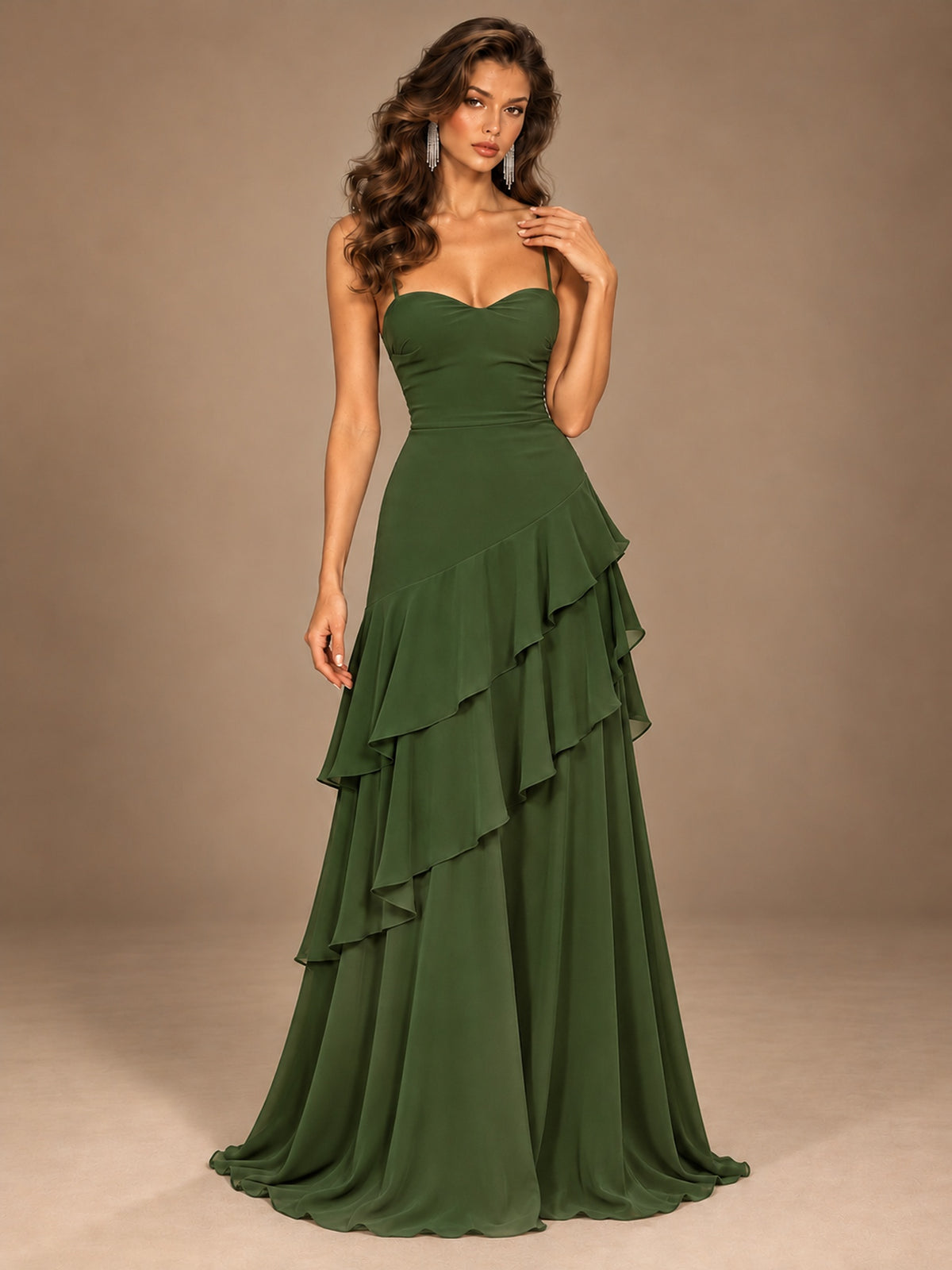 Sweetheart A-Line Ruffle Prom Dress with Spaghetti Straps