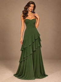 Sweetheart A-Line Ruffle Prom Dress with Spaghetti Straps