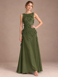 3D Floral Applique Sleeveless Formal Maxi Dress