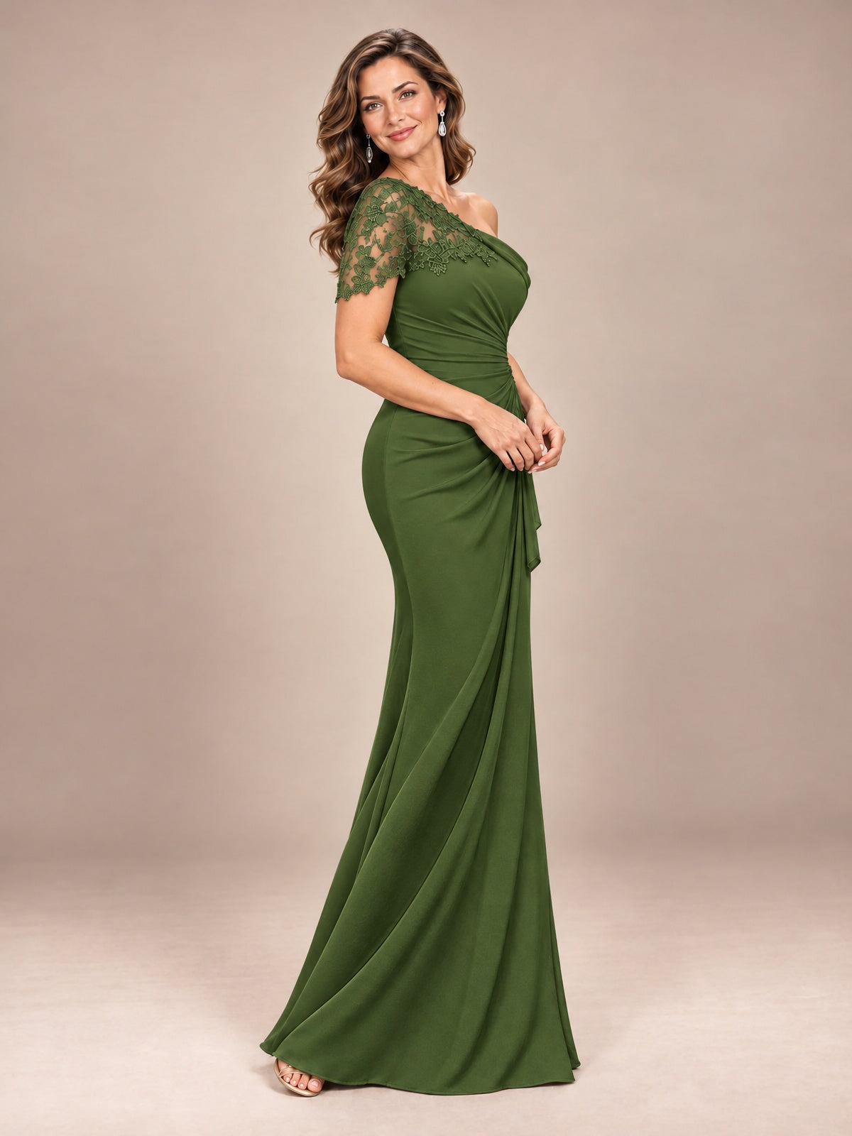 One Shoulder Chiffon Mother of The Bride Dress
