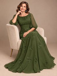 A-Line Mother of the Bride Dress with Sheer Puff Sleeves