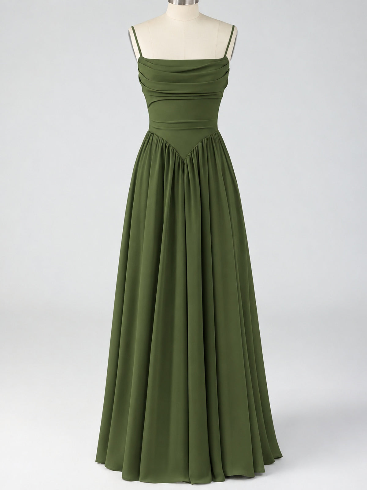 Spaghetti Strap Ruched Chiffon Maxi Dress with Backless