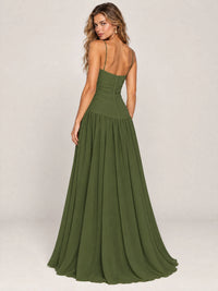 Butter Yellow Ruched Spaghetti Strap Drop-Waist Prom Dress