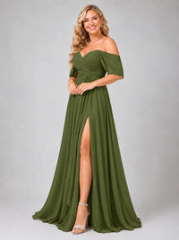 Off Shoulder Chiffon Bridesmaid Dress with Slit