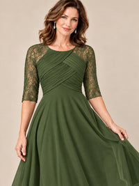 Tea-Length Mother of the Bride Dress with Lace 3/4 Sleeves