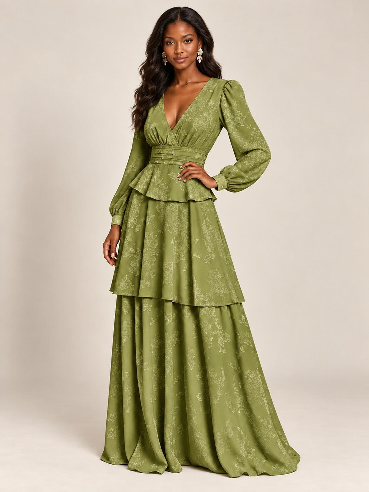 Blush Pink Floral Long Sleeve Maxi Dress