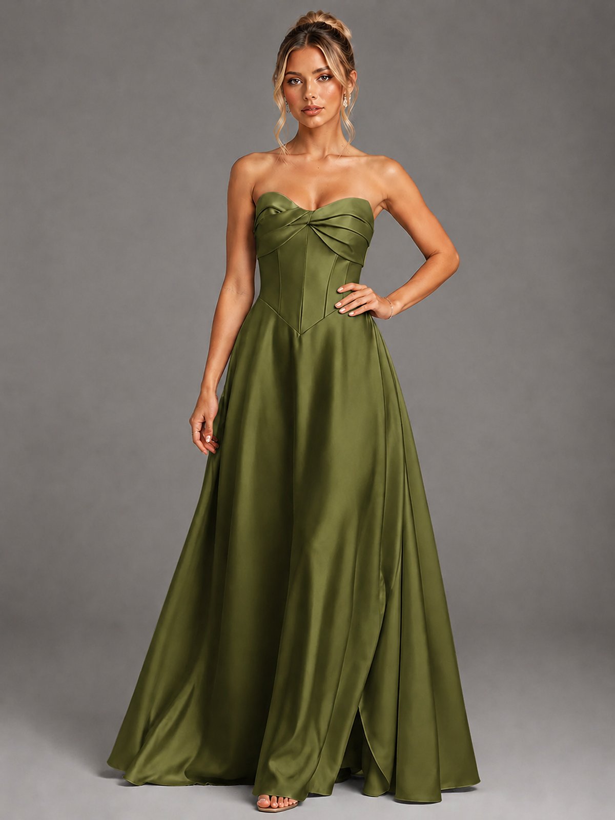 Sweetheart Neck Strapless Satin A-Line Prom Dress