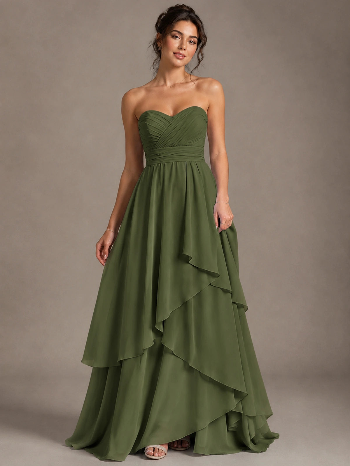 Strapless Ruffle A-Line Maxi Dress