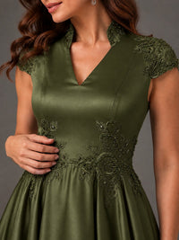 Lace Appliqué A-Line Satin Maxi Dress