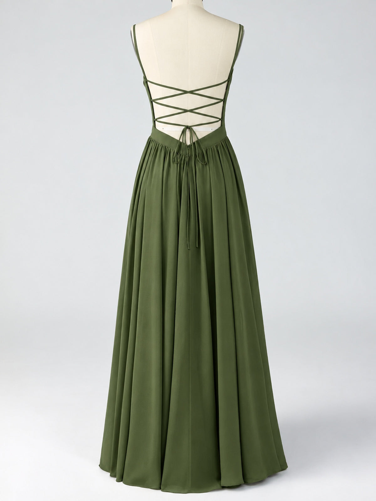 Spaghetti Strap Ruched Chiffon Maxi Dress with Backless