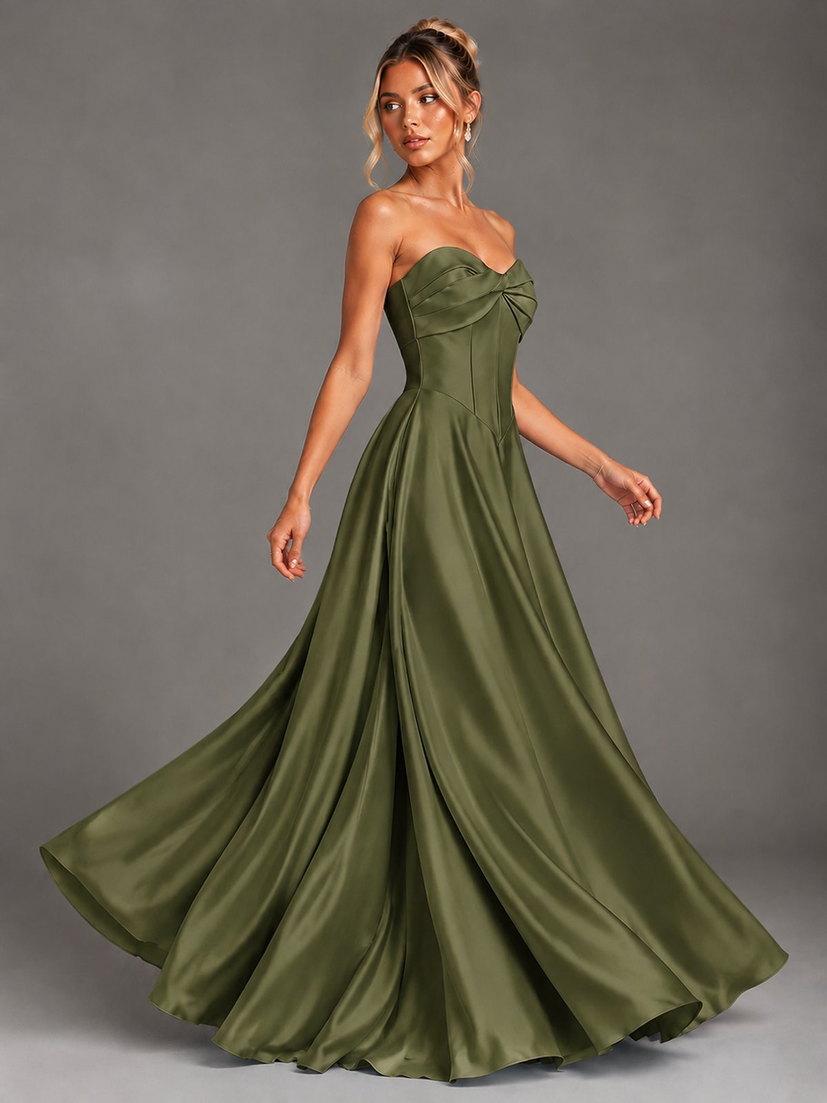 Sweetheart Neck Strapless Satin A-Line Prom Dress