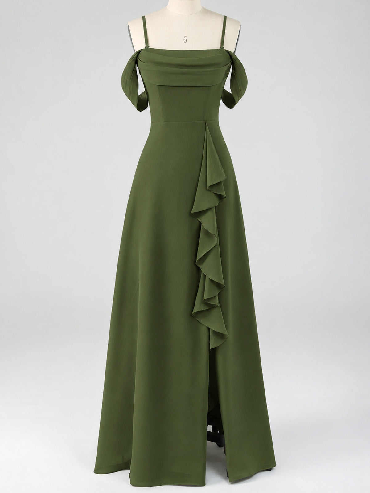 Spaghetti Strap Chiffon Bridesmaid Dress with Ruffles Slit