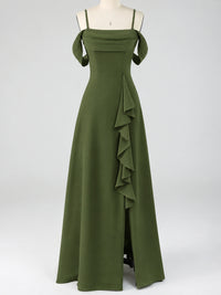 Spaghetti Strap Chiffon Bridesmaid Dress with Ruffles Slit