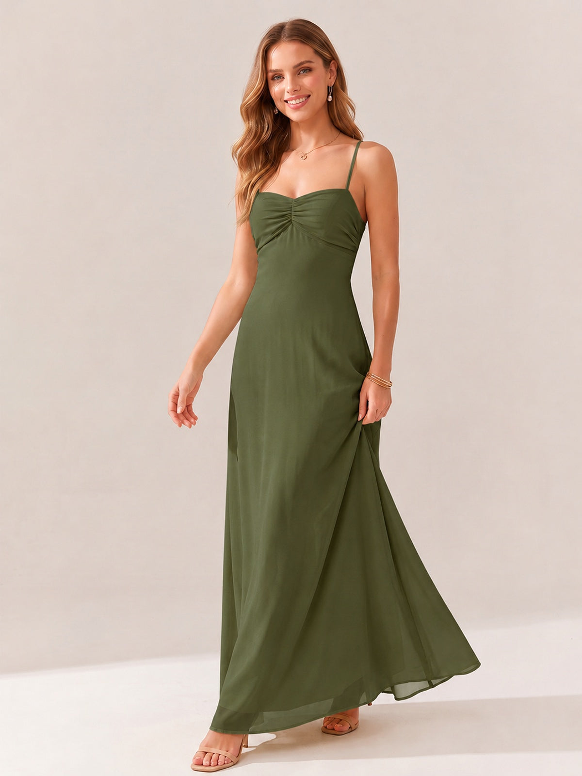 JOVELLEE Yellow Sweetheart Ruched Bust Chiffon Maxi Dress
