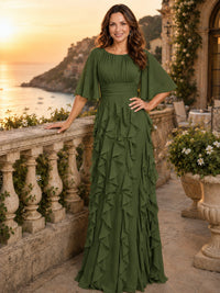 Elegant Chiffon Mother of the Bride Dress with Flutter Sleeves and Ruffle Skirt