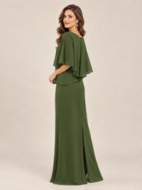 Cape Sleeve Mother of the Bride Dress with Asymmetrical Overlay