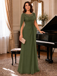 Elegant Applique Chiffon Mother of the Bride Dress with Cape Sleeves