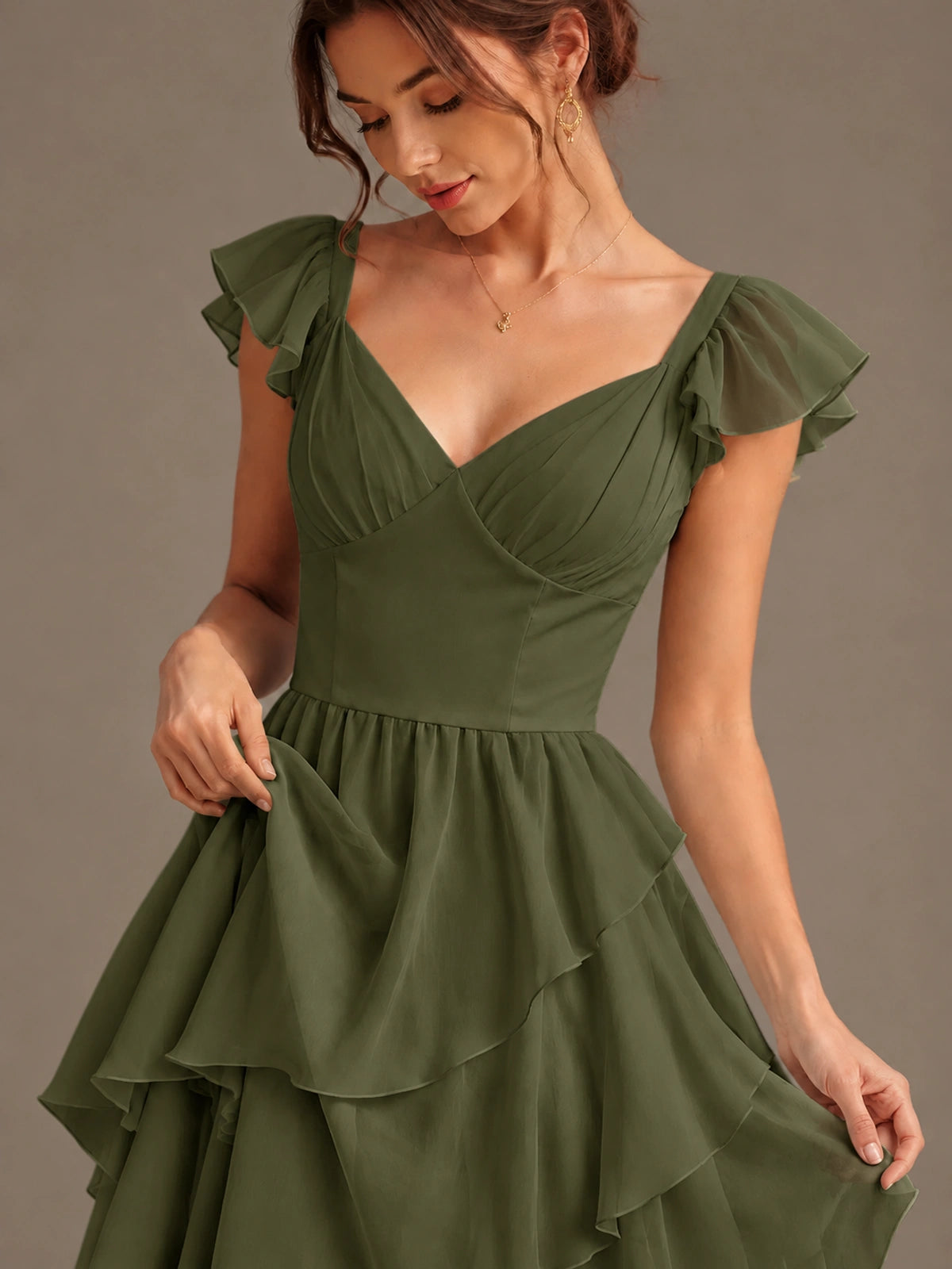 Ruffle Tiered V Neck Maxi Dress