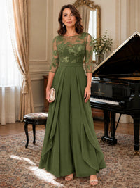 Lace Applique Wide-Leg Chiffon Mother of the Bride Jumpsuit