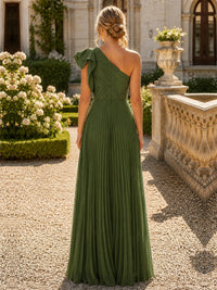 One Shoulder Pleated Chiffon A-Line Floor-Length Bridesmaid Dress