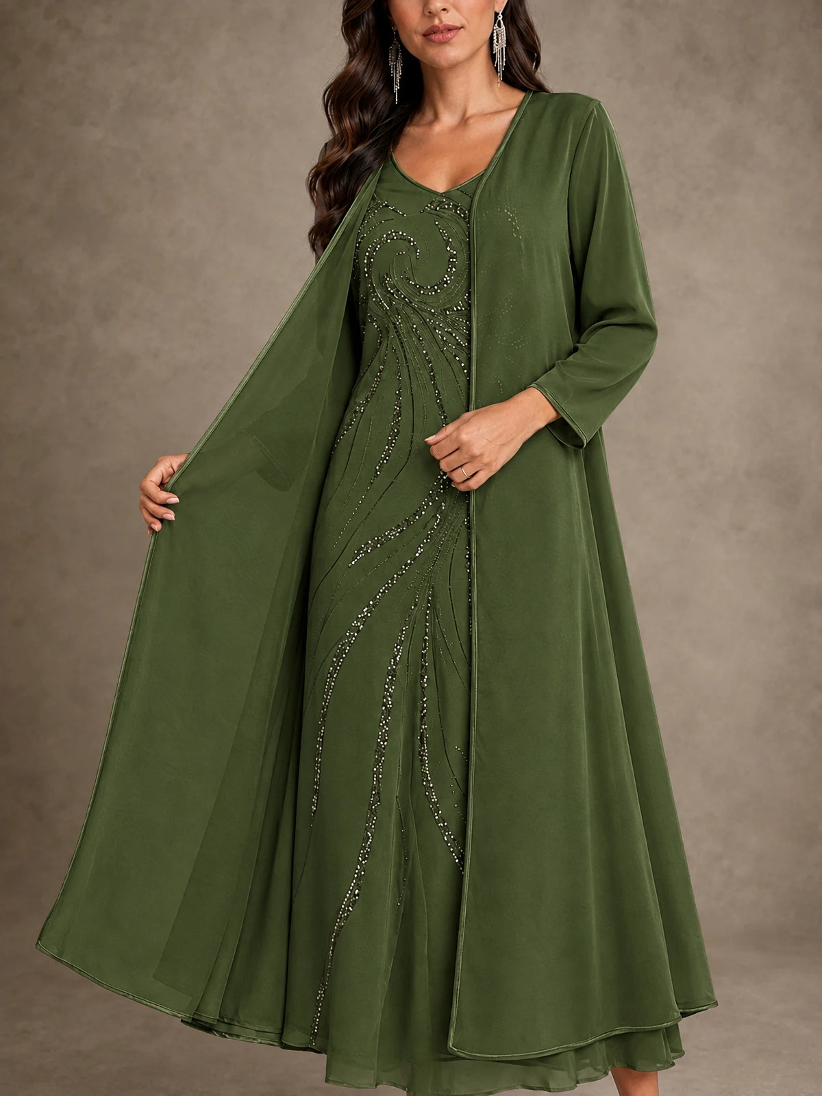 Sequin Chiffon Mother of the Bride Dress with Jacket