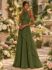 Wrap Pleated Prom Dress Halter A-line Chiffon Formal Wedding Dress