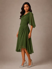 Cowl Neck Ruched Chiffon Mother of the Bride Dresses with Flutter Sleeves