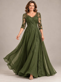 Sequin Lace A-Line Mother of the Bride Dress with 3/4 Sleeves