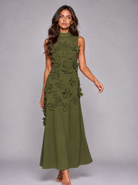 3D Floral Applique High Neck Prom Maxi Dress