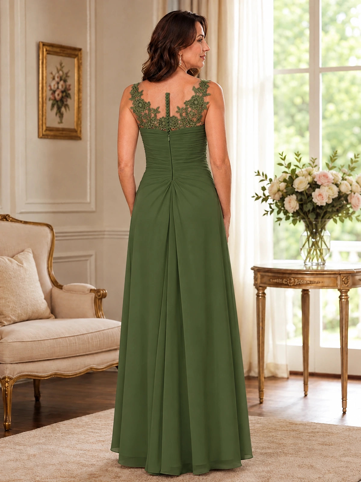 Elegant Chiffon Mother of the Bride Dress with Lace Applique and Cape Sleeves