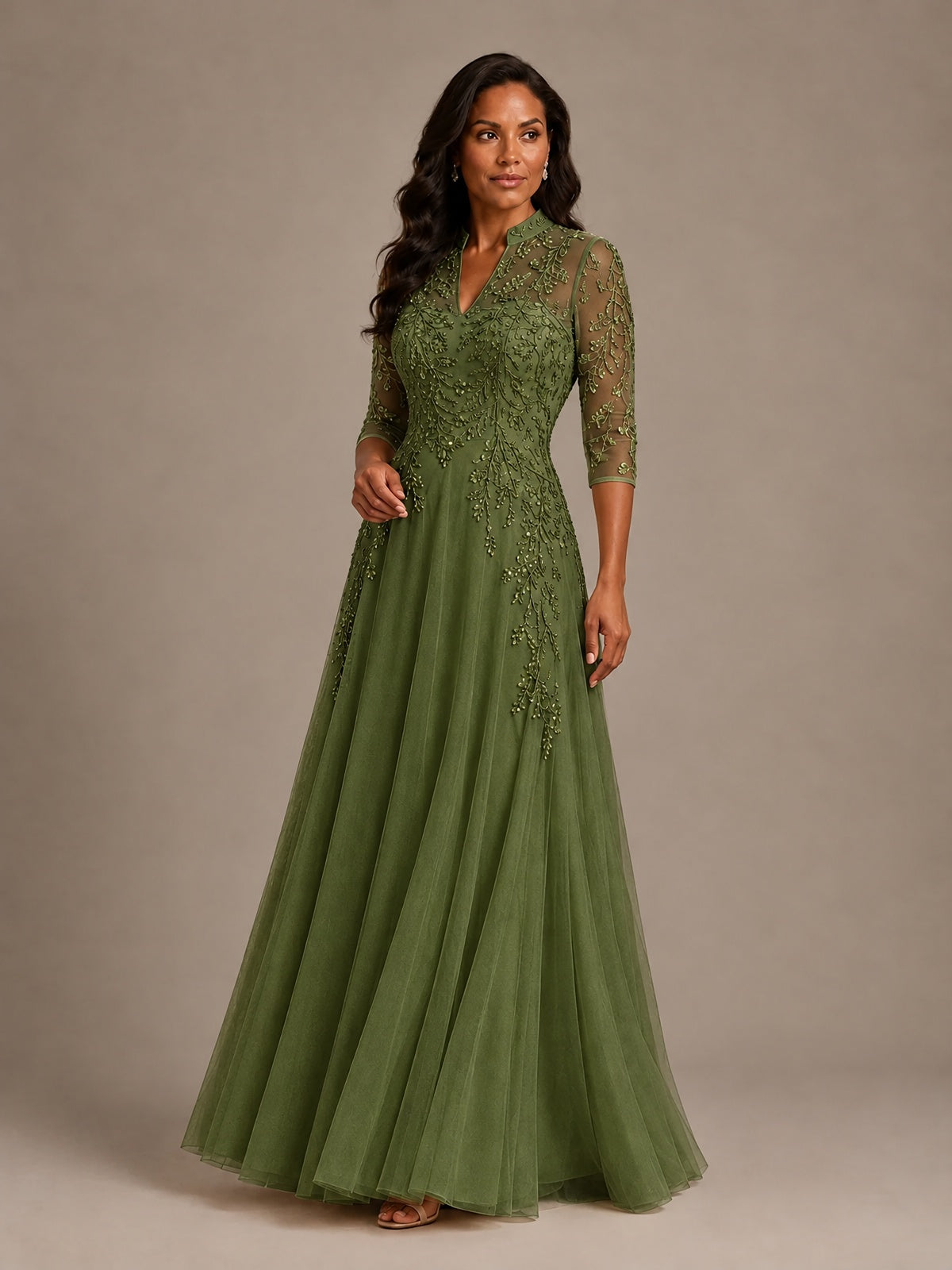 Embellished Appliques Mother of the Bride Dress with 3/4 Sleeves