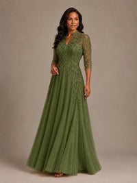 Embellished Appliques Mother of the Bride Dress with 3/4 Sleeves