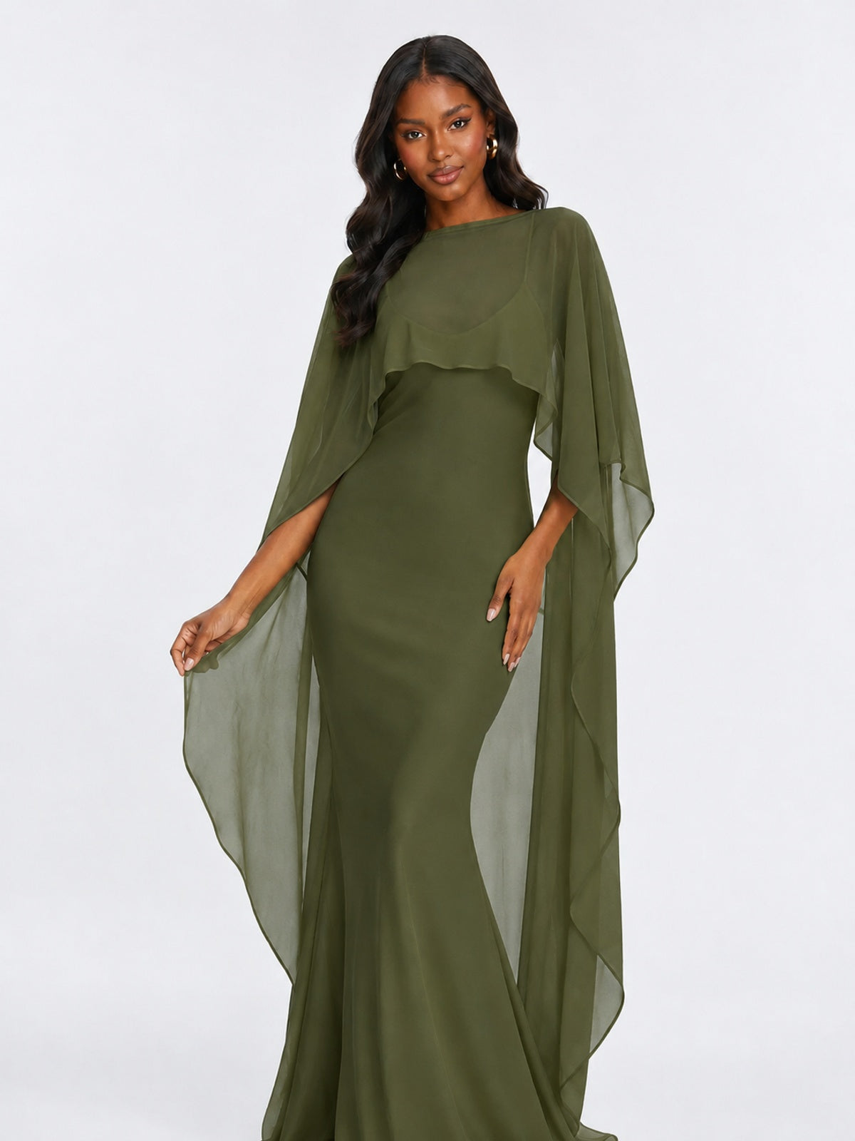 Satin Cape Prom Dresses Meramid Maxi Dress