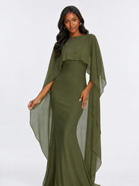 Satin Cape Prom Dresses Meramid Maxi Dress