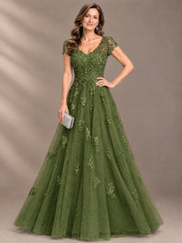 Lace Appliques A-line Mother of The Bride Dresses with Short Sleeves