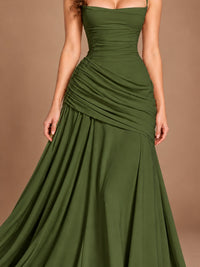 Butter Yellow Square Neck Ruched A-Line Prom Dress