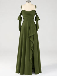 A-Line Ruffles Chiffon Bridesmaid Dress with Slit
