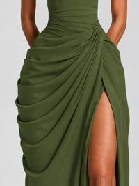 Ruched Halter Neck High-Slit Prom & Evening Dress