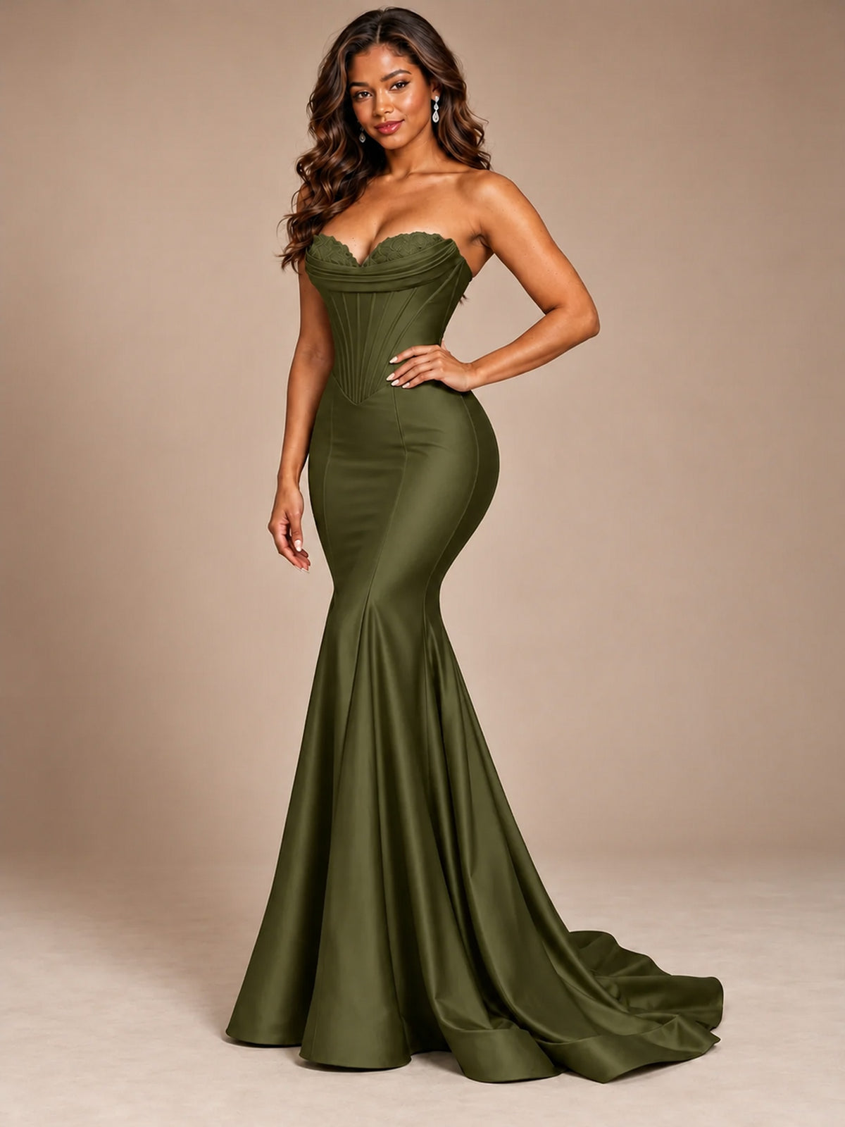 Red Strapless Satin Mermaid Prom Dress with Corset Bodice