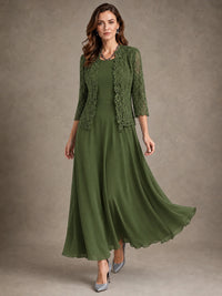 2-Piece Chiffon Mother of the Bride Dress with Lace Jacket
