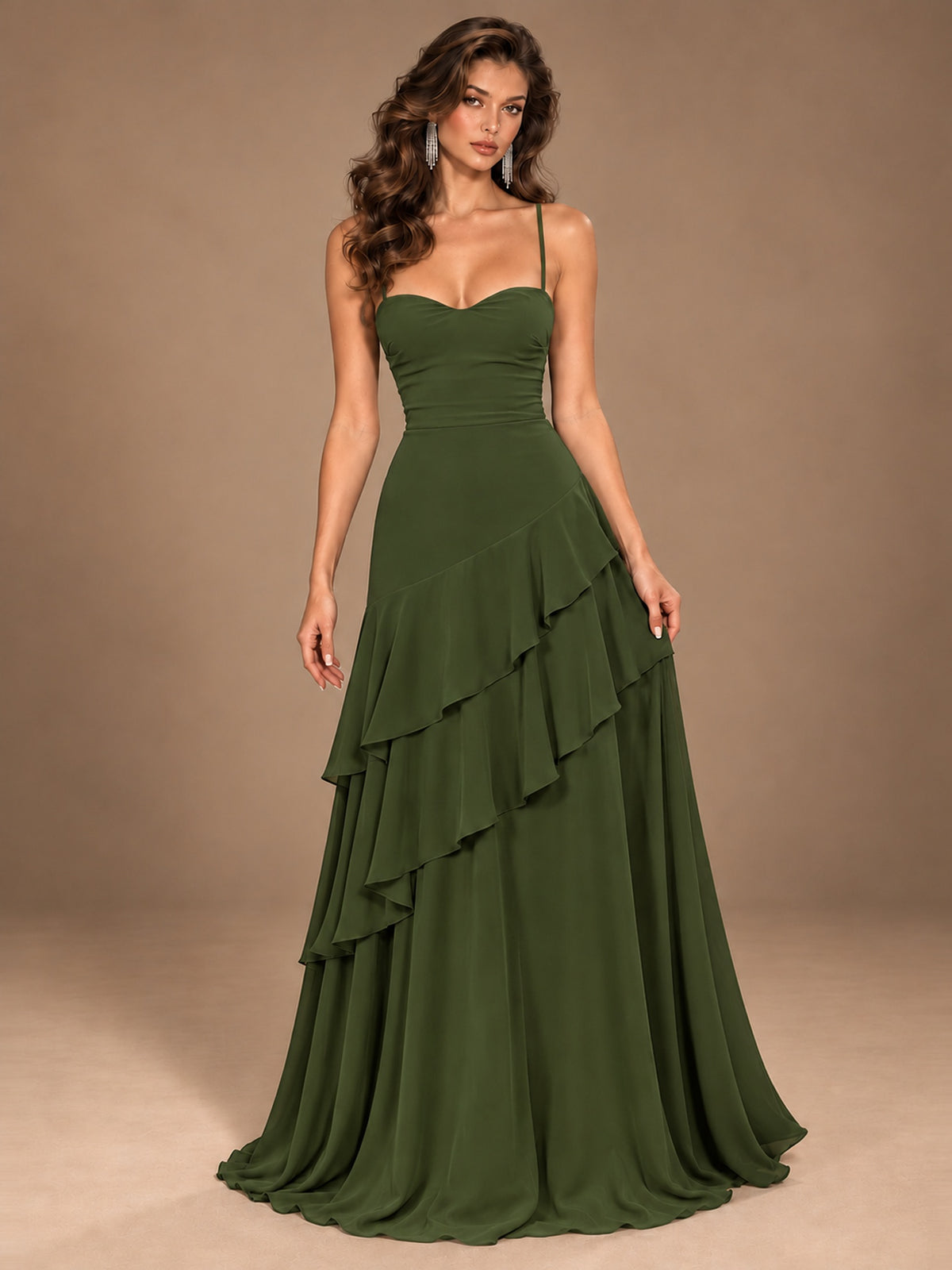Sweetheart A-Line Ruffle Prom Dress with Spaghetti Straps