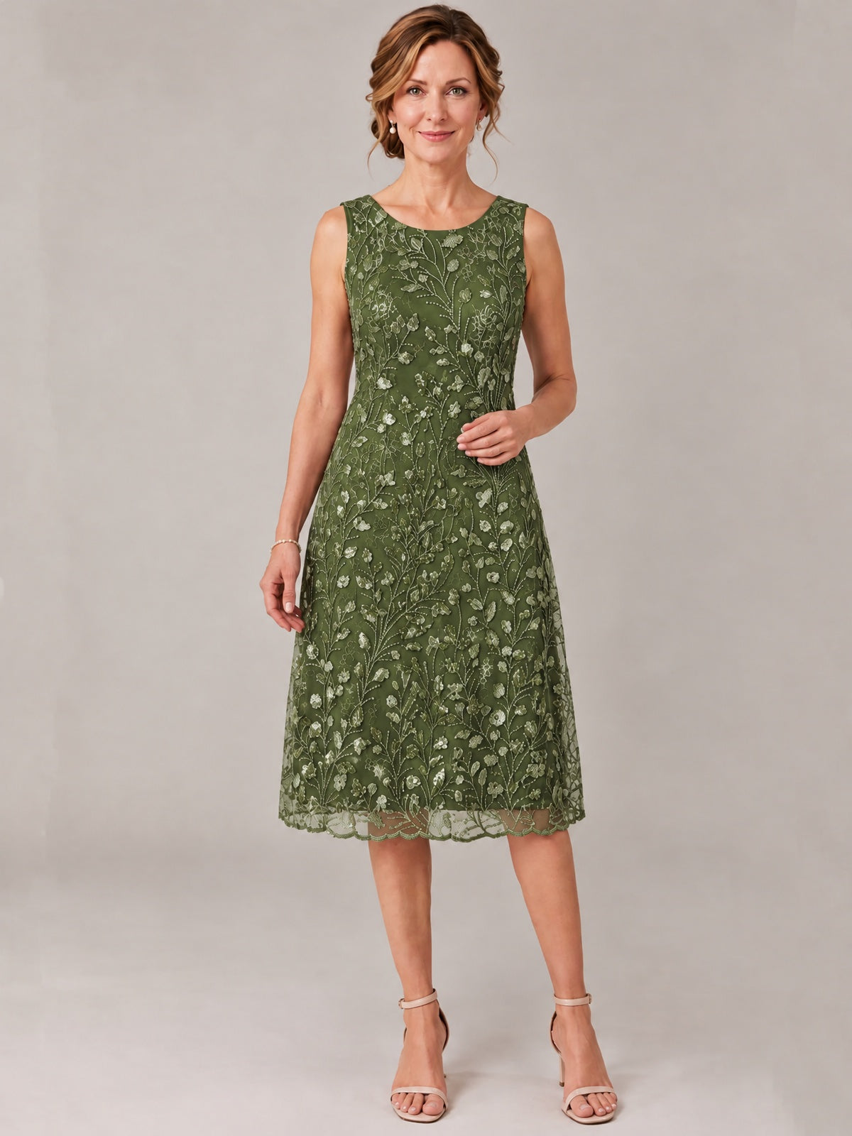 Tea Length Sequin Lace Mother of The Bride Dress with Chiffon Jacket