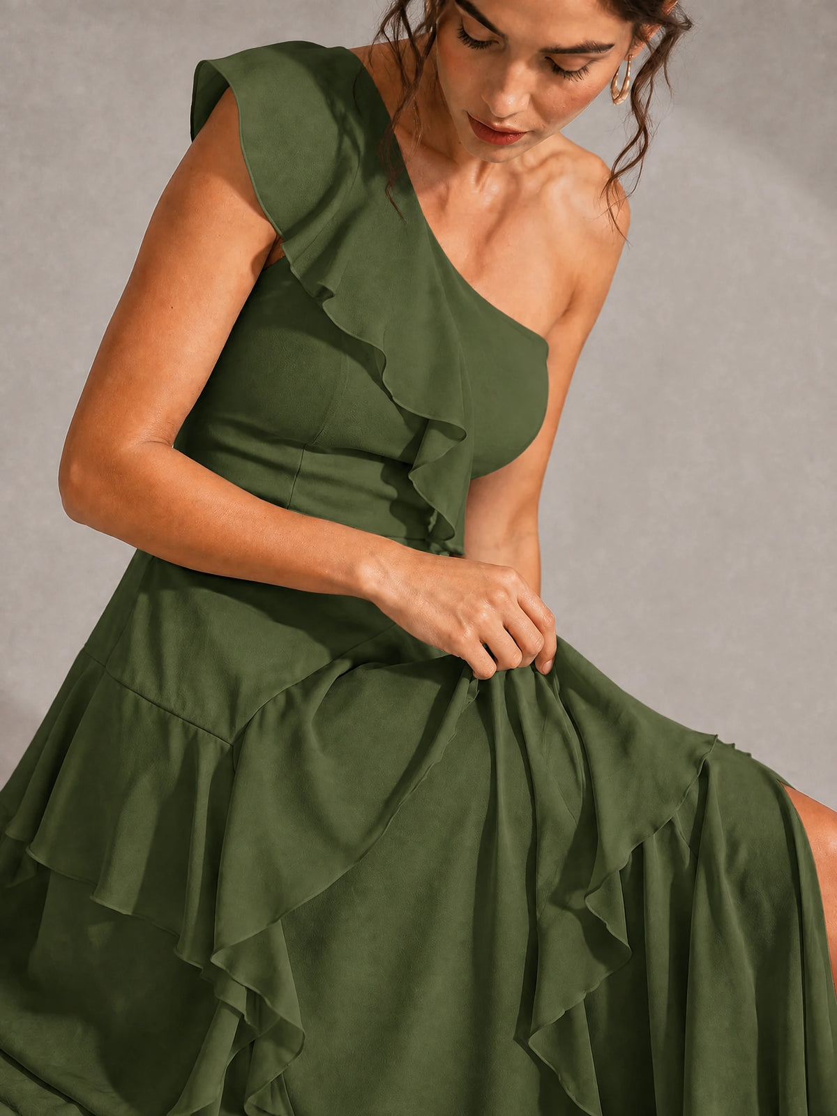 Sage Green One Shoulder Ruffle Bridesmaid Dress