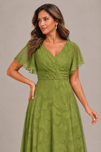 Jovellee Floral Chiffon A-Line Mother of the Bride Dress with Flutter Sleeves