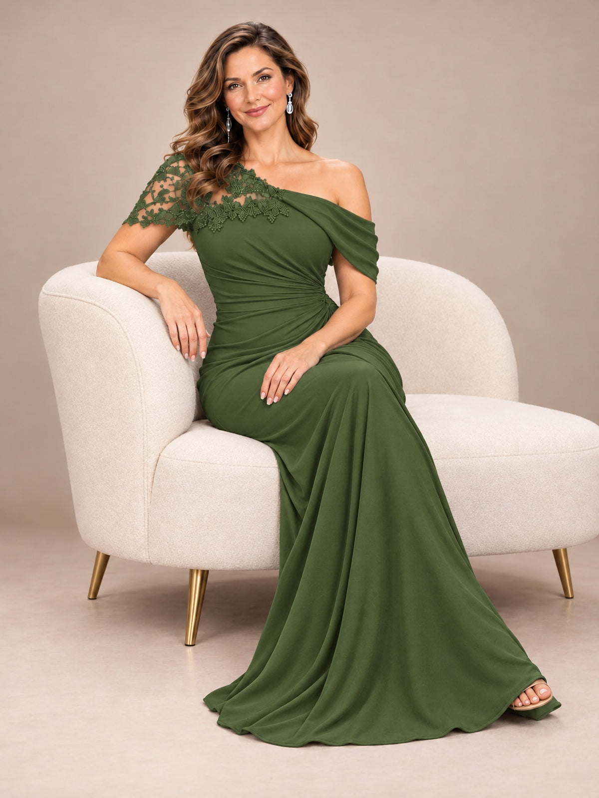 One Shoulder Chiffon Mother of The Bride Dress