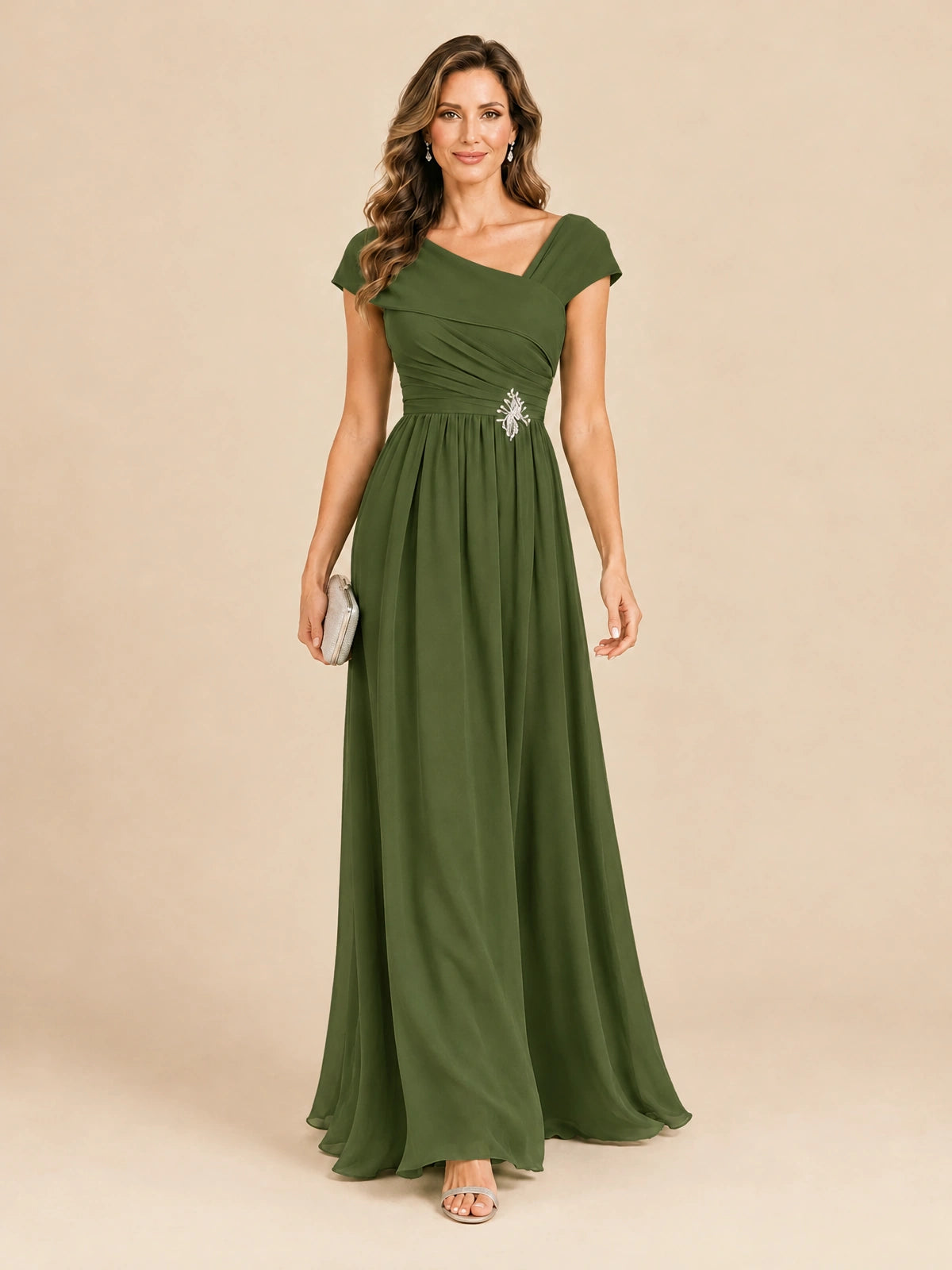 Cap Sleeve Mother of The Bride Dresses Long Chiffon Formal Gowns