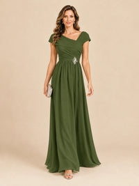 Cap Sleeve Mother of The Bride Dresses Long Chiffon Formal Gowns