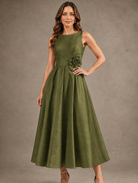 Tea-Length Satin Mother of the Bride Dress with 3D Flower Detail