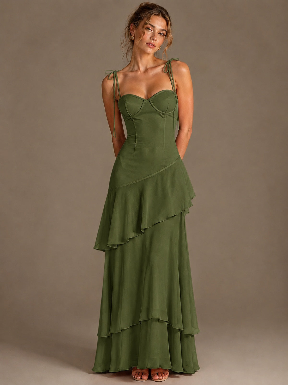 Spaghetti Strap Tiered Ruffles Chiffon Prom Dress