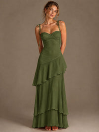 Spaghetti Strap Tiered Ruffles Chiffon Prom Dress